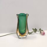 Vintage Green and Yellow  Sommerso Murano Glass Vase attr. to Flavio Poli, Italy