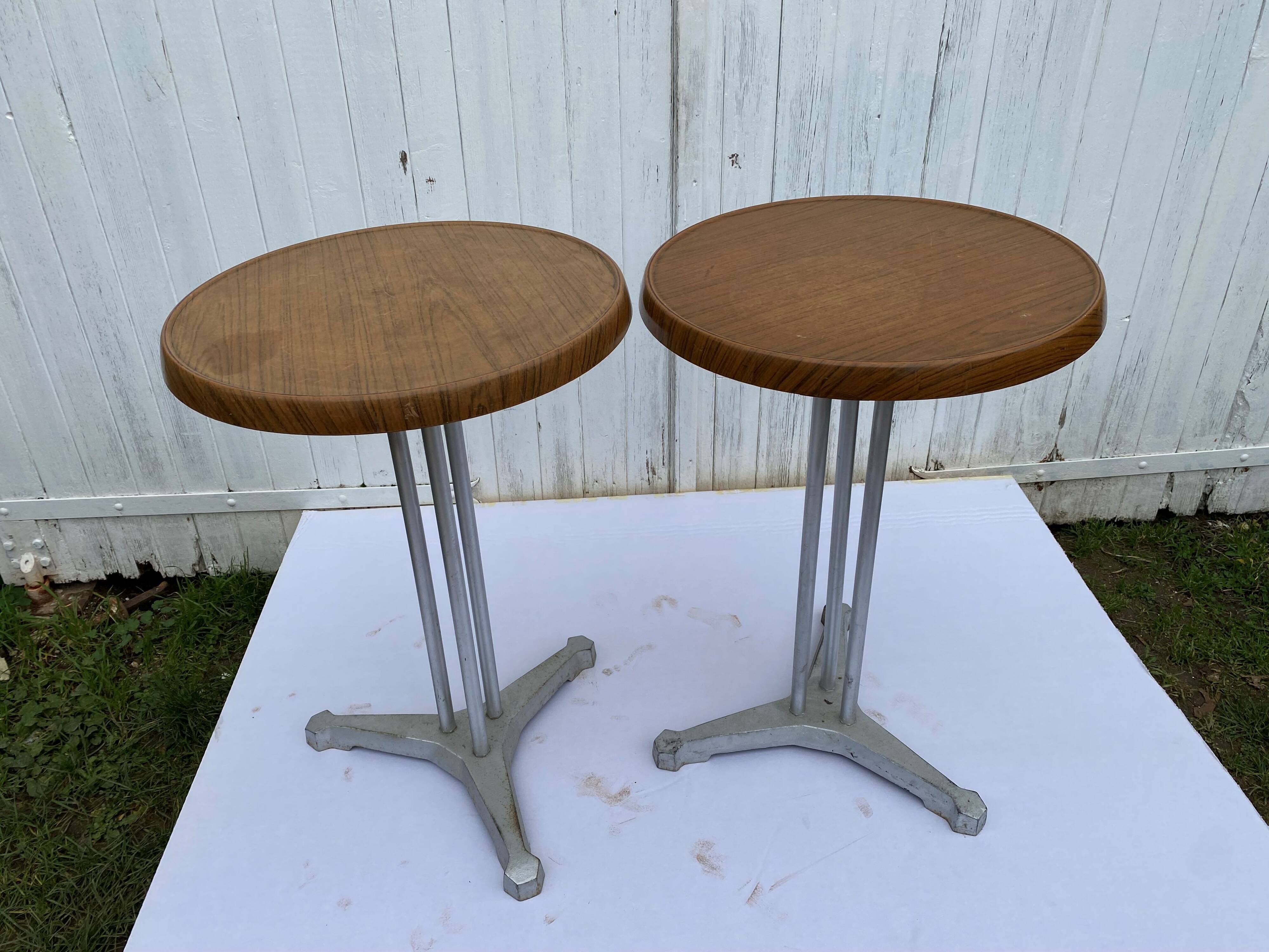 Brown table n1 round bistro bar cafe terrace cast iron foot 1950