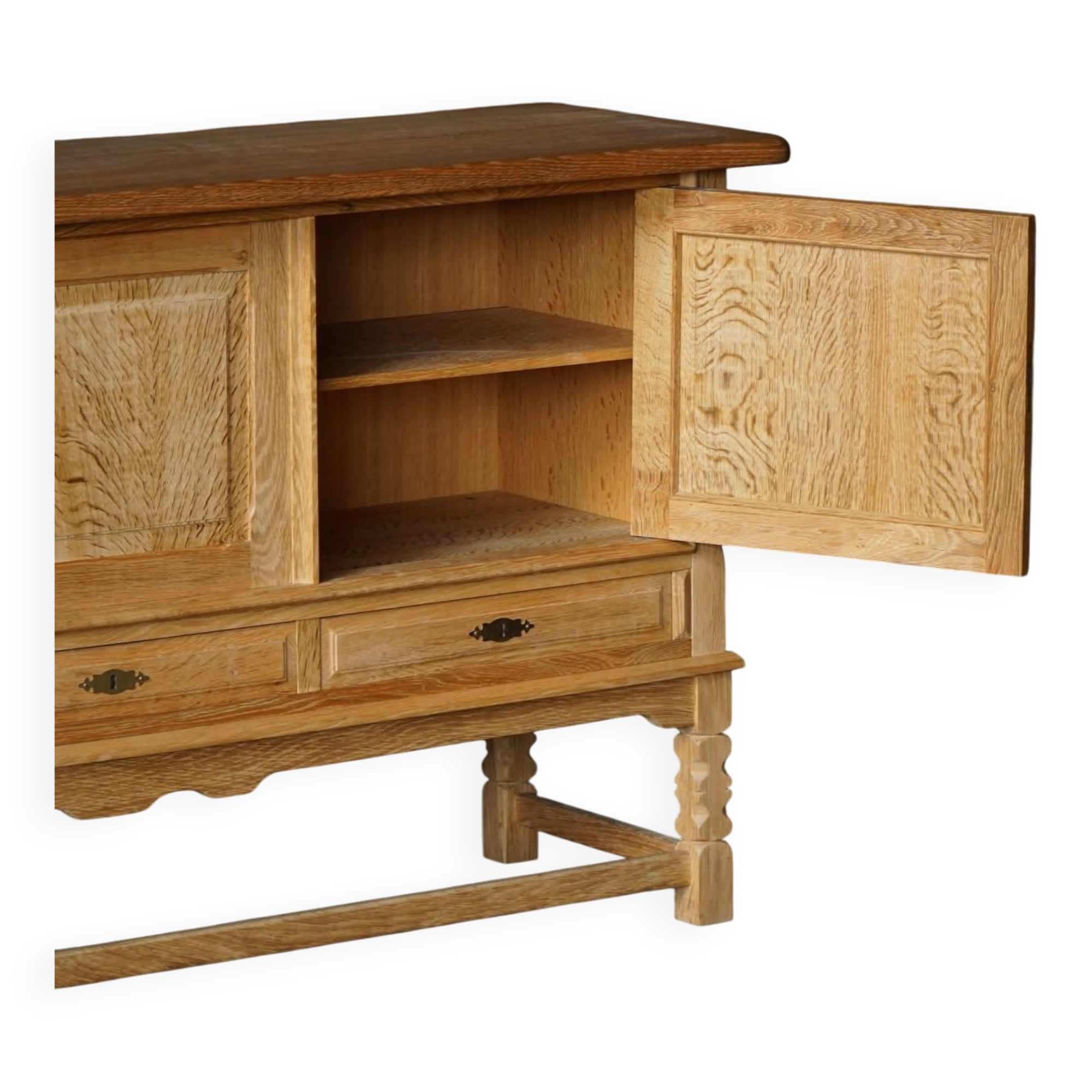 Brutalist Danish enfilade from the mid-century in oak by Henning Kjærnulf, 1960s.