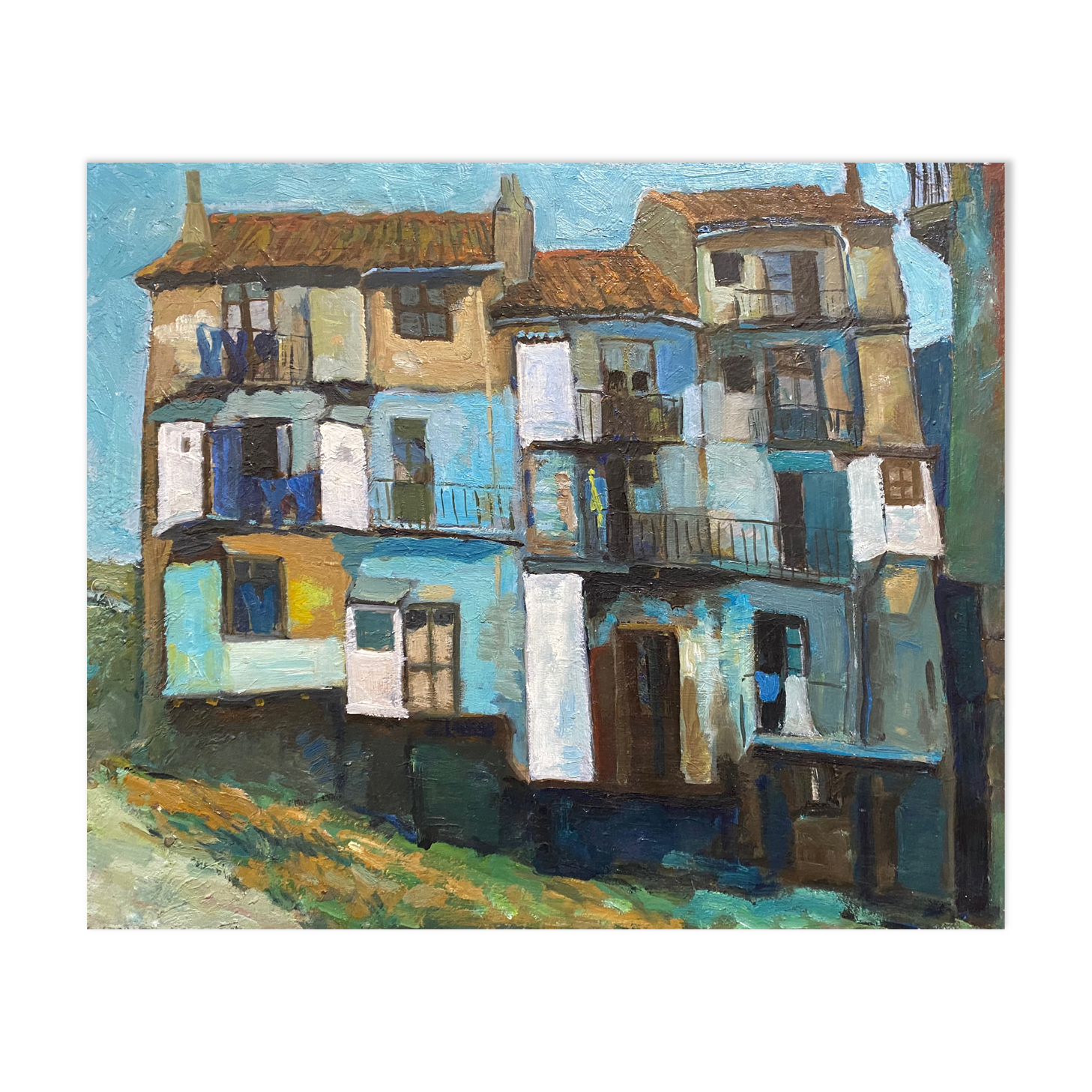 Tableau "Vieilles Maisons" HSP Castro Urdiales Espagne Milieu XX°
