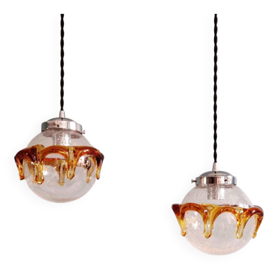 Paire de suspensions Space Age en verre de Murano soufflé bullé, 1970