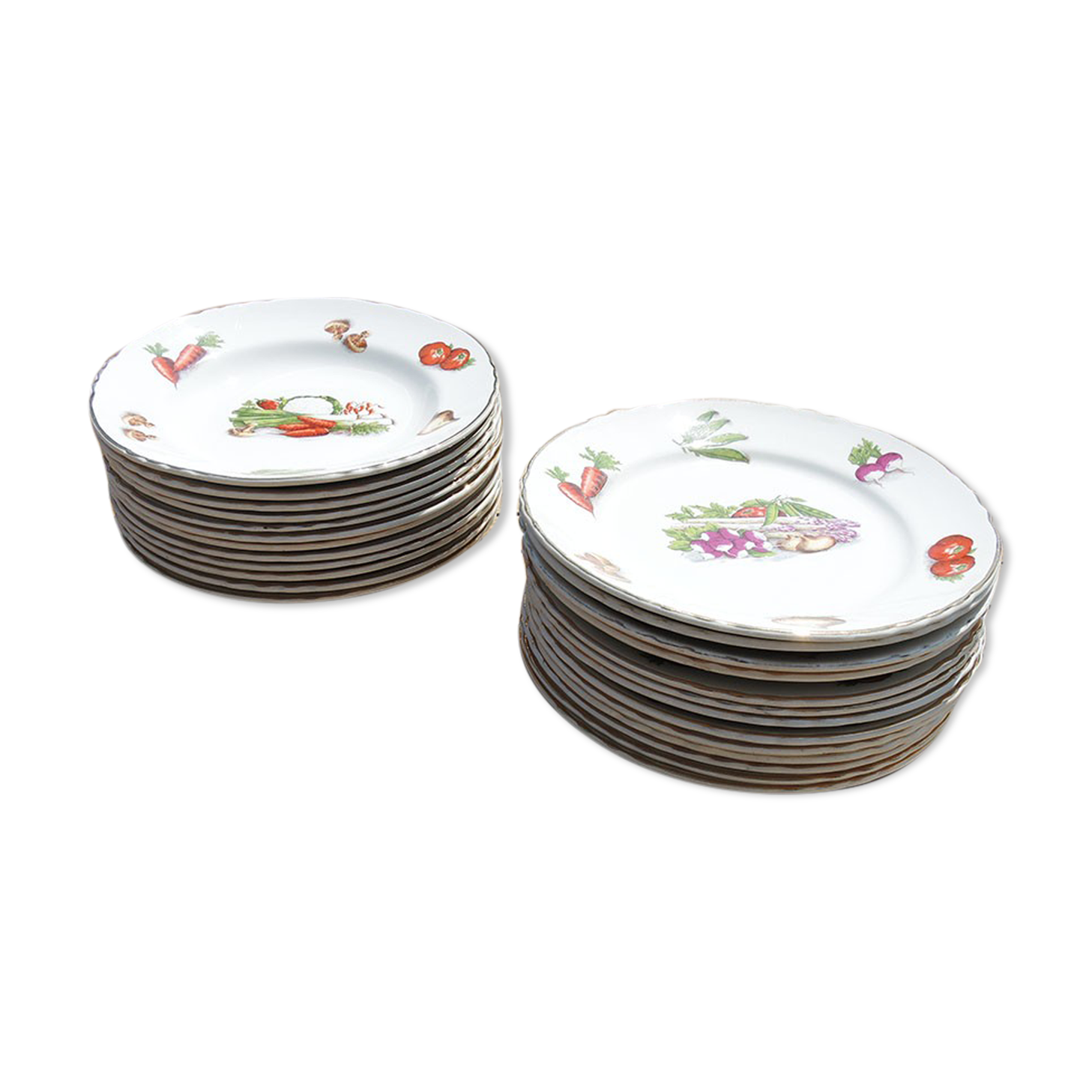Old ceramic tableware service orchies moulin des loups – vegetable garden pattern – 25 pcs