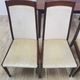 Table and four chairs set, brown wood, beige fabric, Denmark, 1970s.