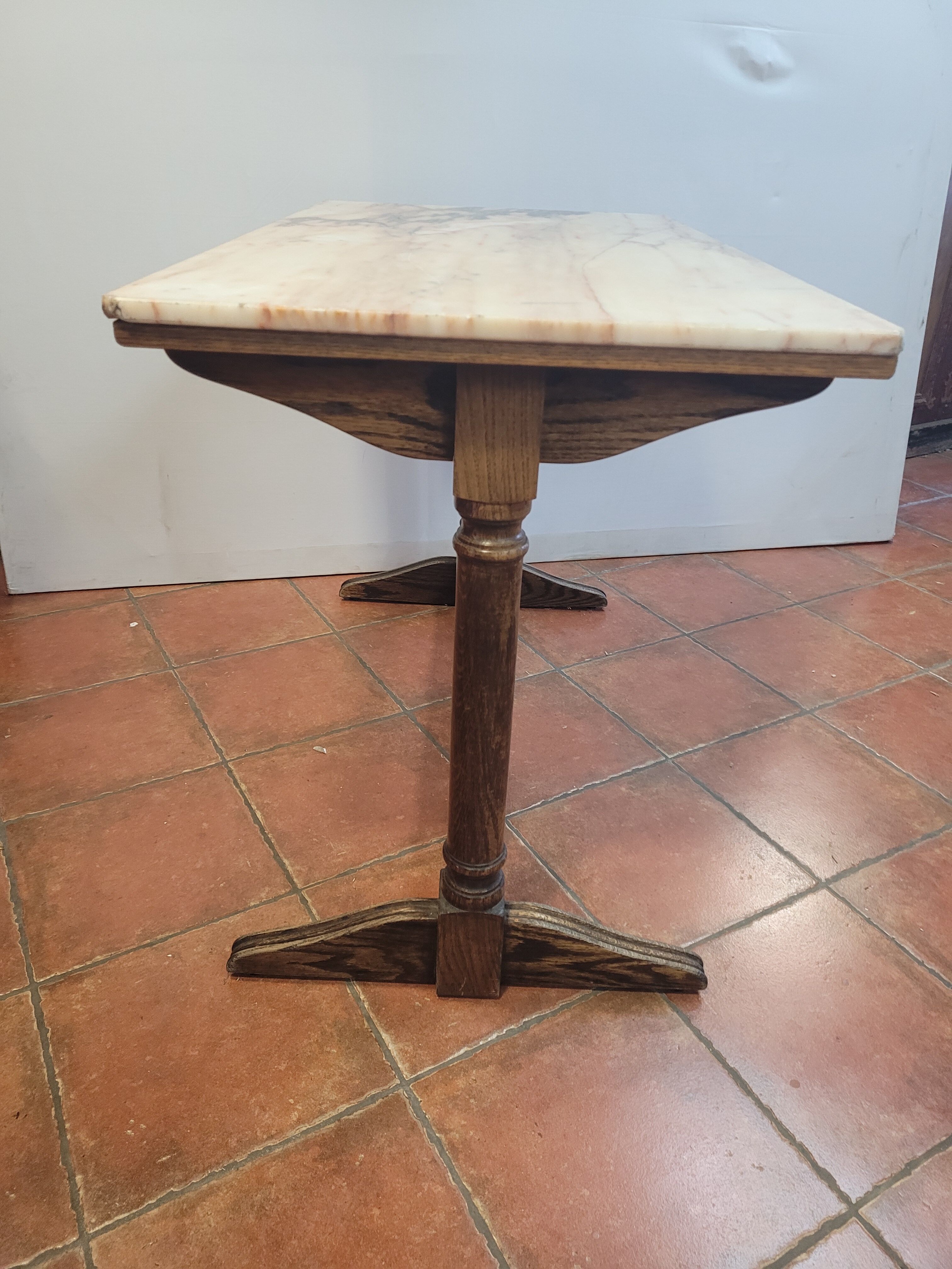 Bistro table oak base over marble