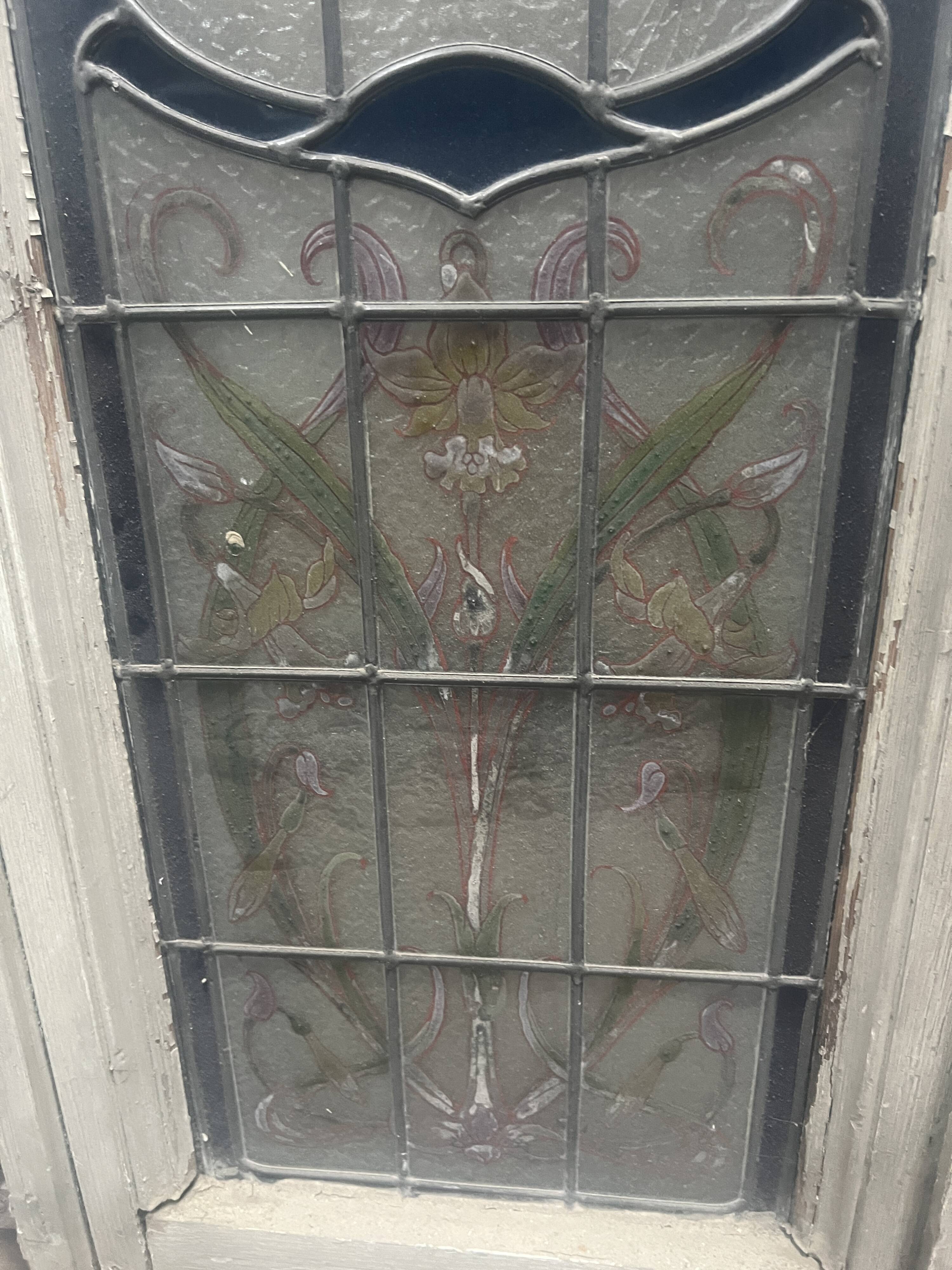 Art Deco stained glass transom window, circa 1900, 20th century