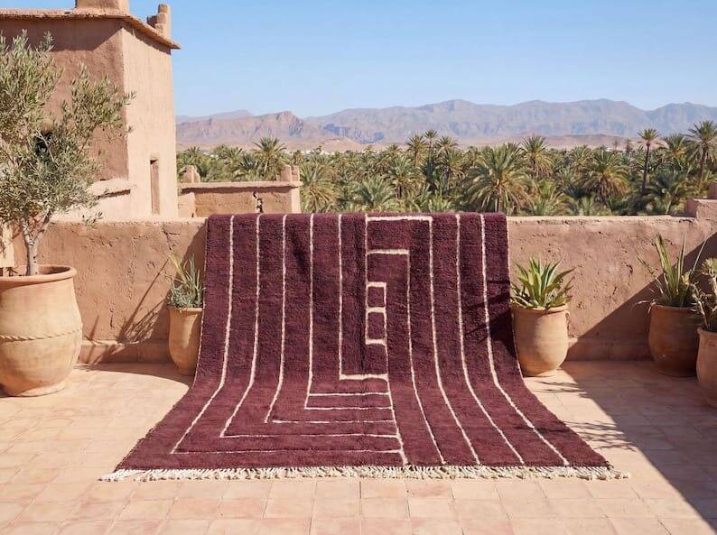Tapis berbère en laine pure fait main traditionnelle taille 2/3 m
