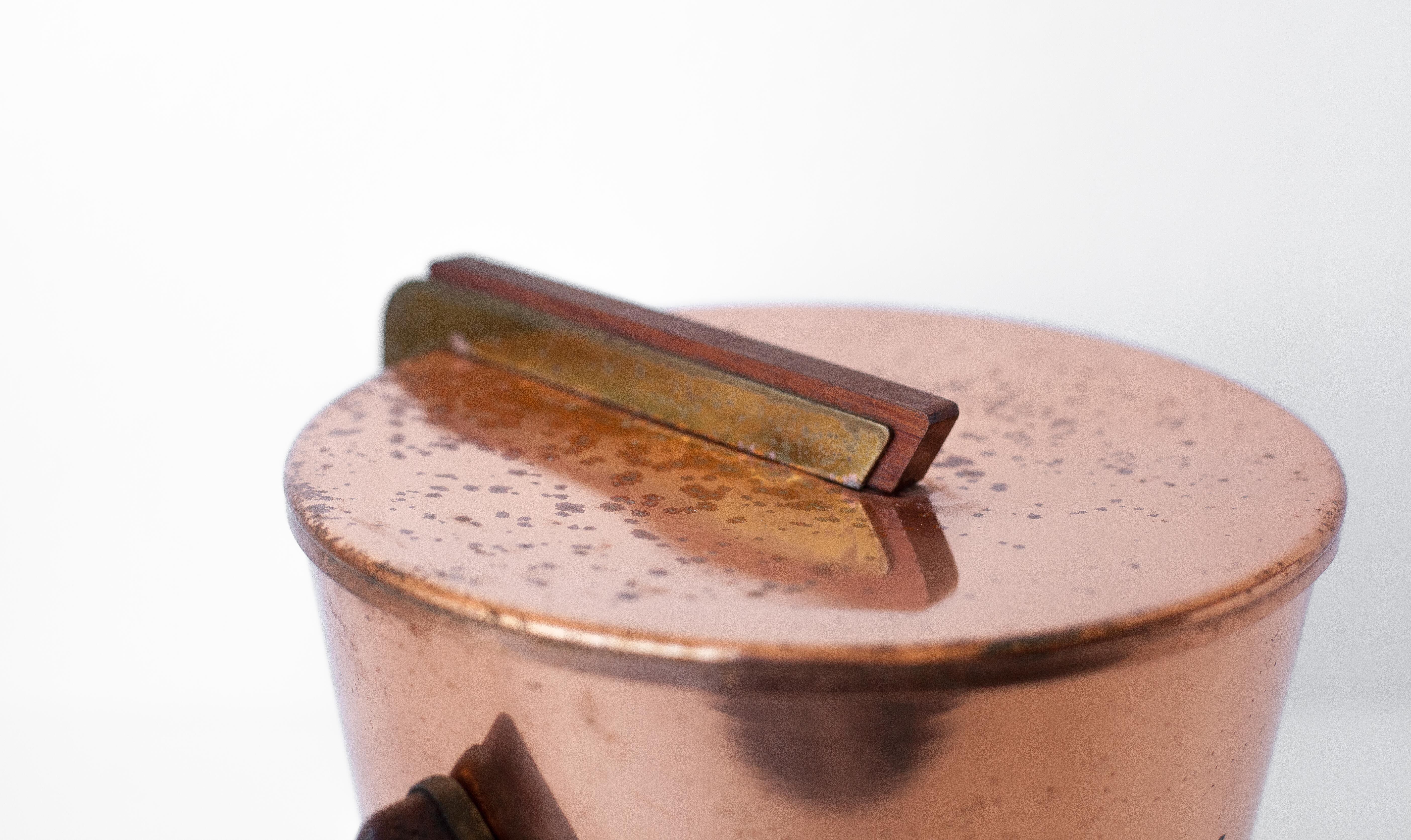 vintage ice bucket, copper ice bucket, wood handles, cooler, cooler