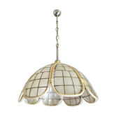 Hanging lamp mother-of-pearl, rattan and brass