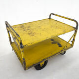 Vintage industrial coffee or side table on wheels