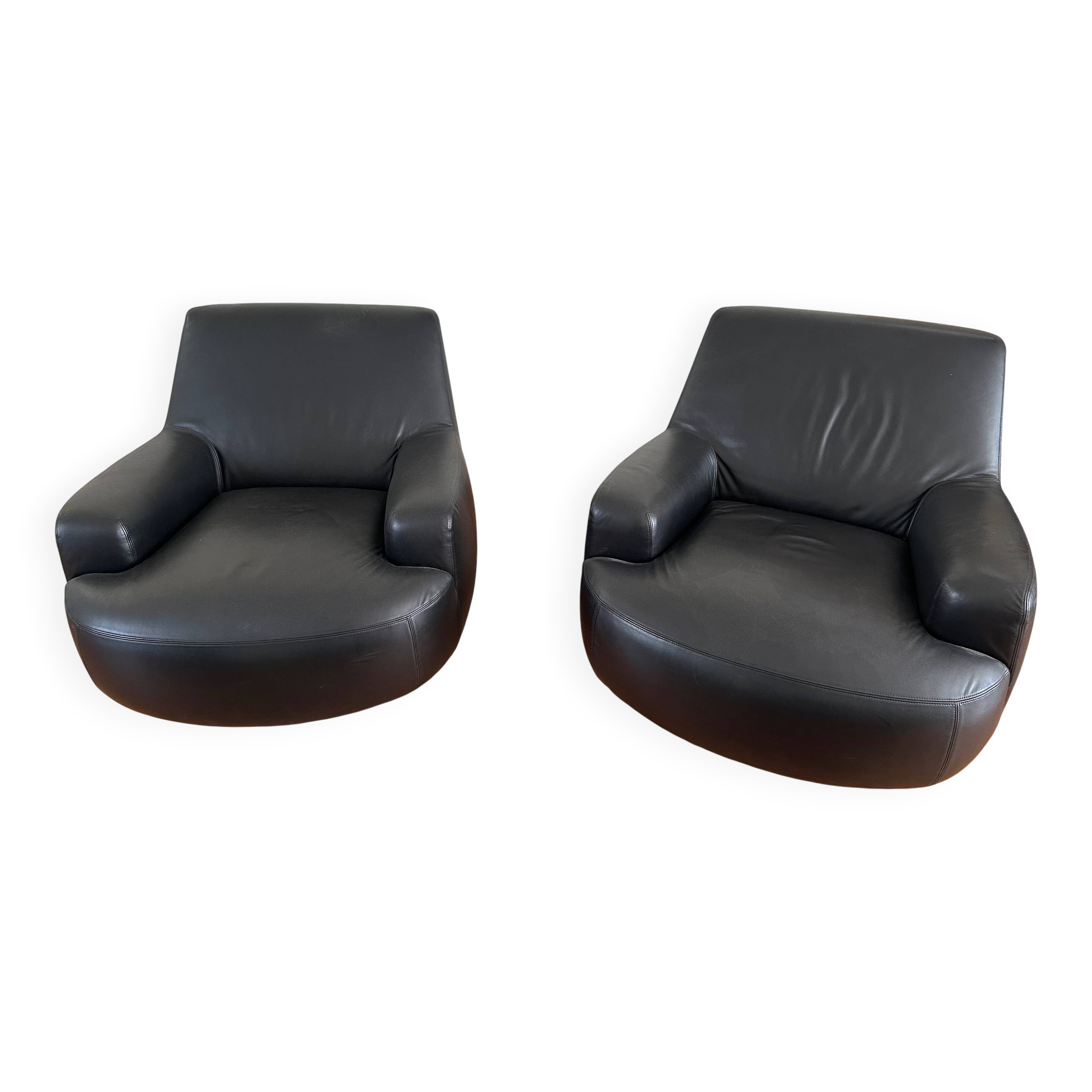 Paire de fauteuils Bug - Paola Navone pour Poliform - cuir - pivotant 360°