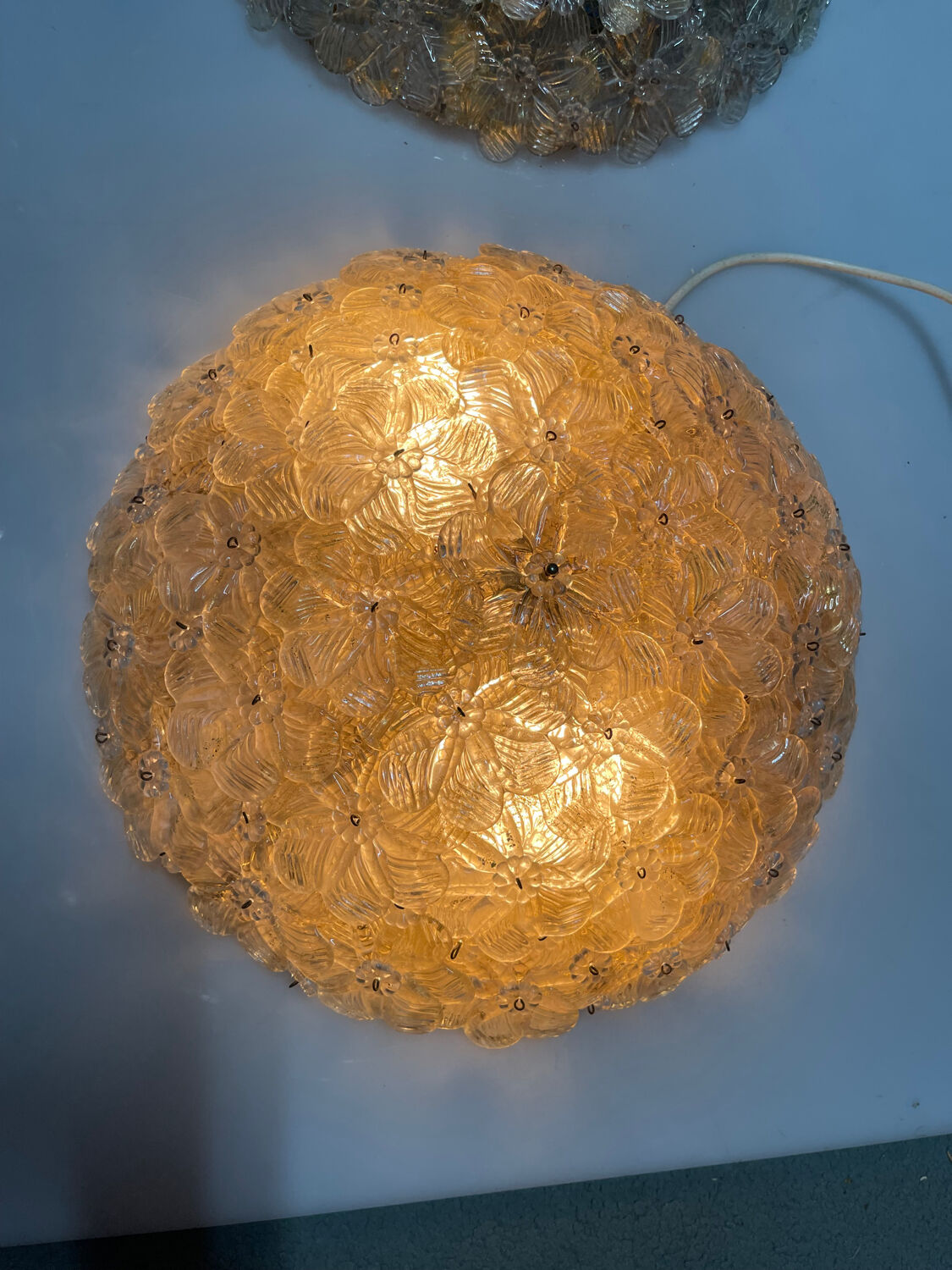 Murano Glass Flower Seguso Flushmounts Set of 2 1960’s