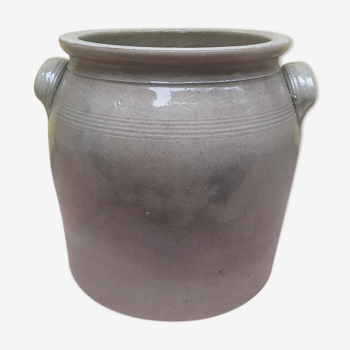 Old grease maker with two handles in gray glazed sandstone early 20th century