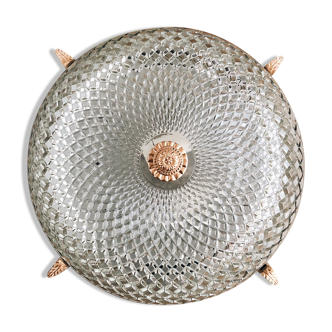 Plafonnier vintage en verre et métal doré