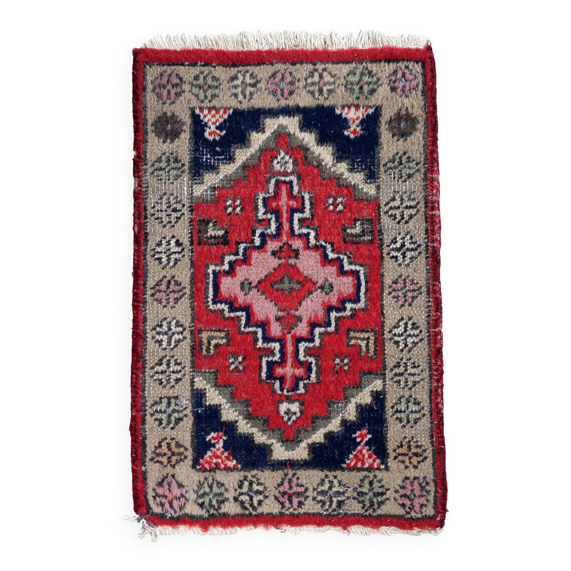 Tapis vintage du Moyen-Orient Hamadan fait main en laine – 38 x 59 cm