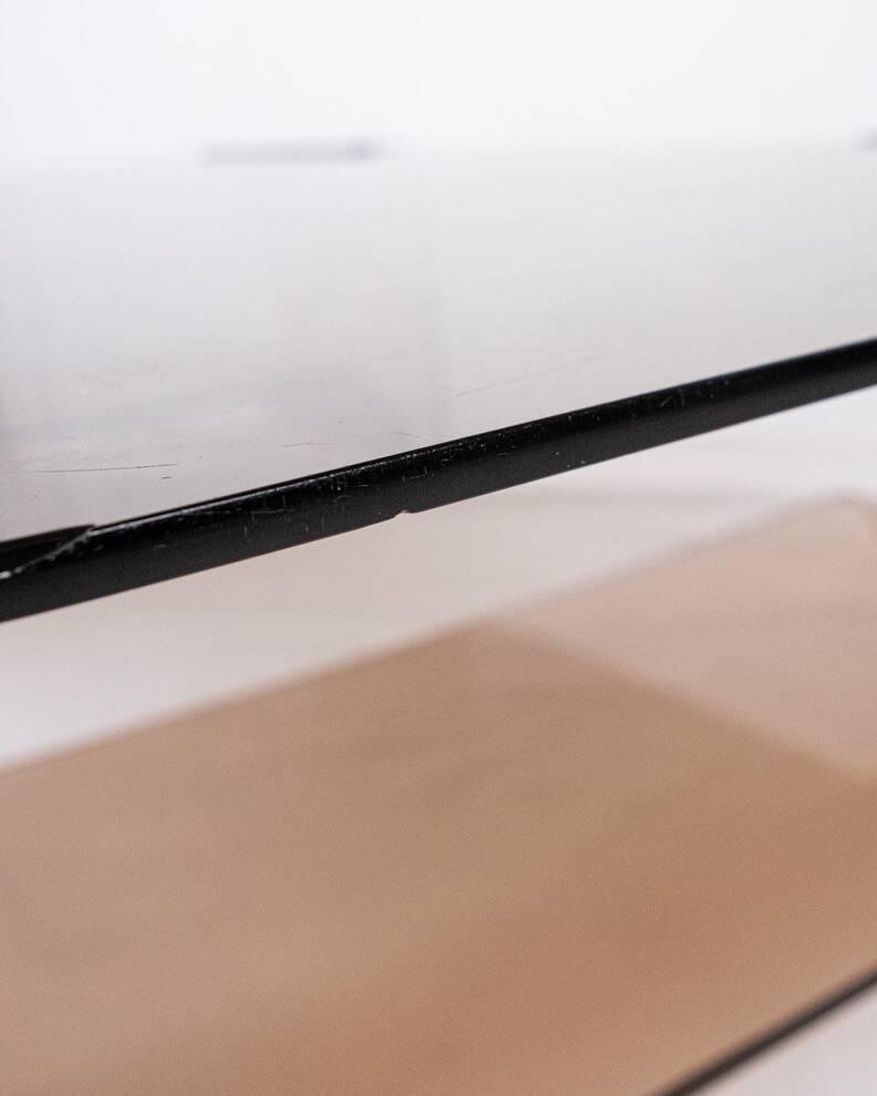 Table basse en plexi fumé et verre, Michel Dumas, France, 1970