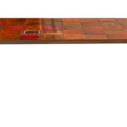 Ceramic and black iron coffee table, attributed to the Roche-Bobois brand, with a black metal base and structure, rectangular ceramic top from Vallauris with colourful patterns in ochre and orange, design from the 1970s.