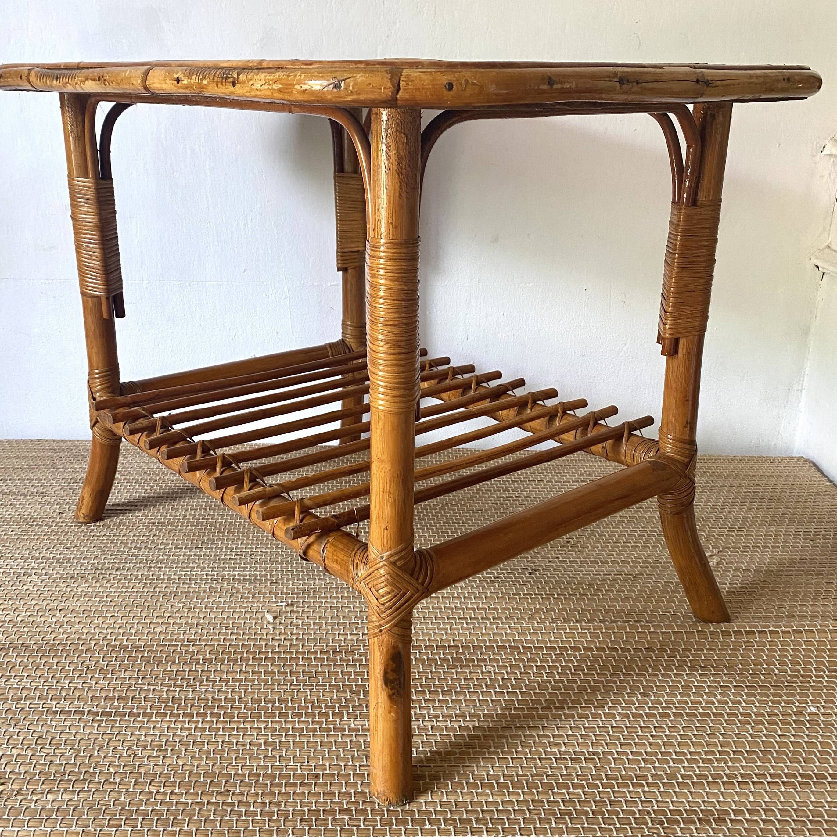 Rattan coffee table with sailboat decor from the 60s