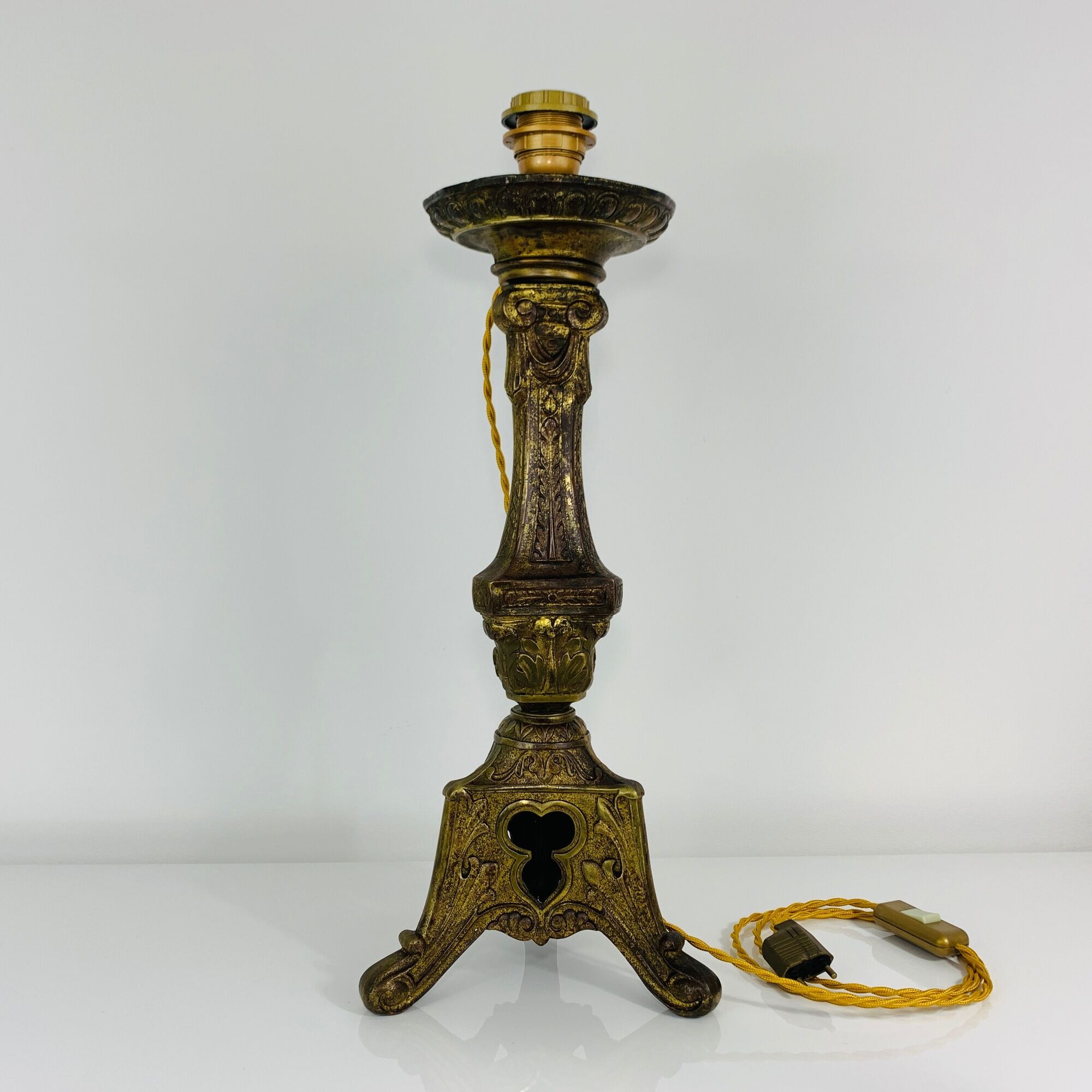 Lamp foot Bronze gilded brass old spat candle church 19th candelabra