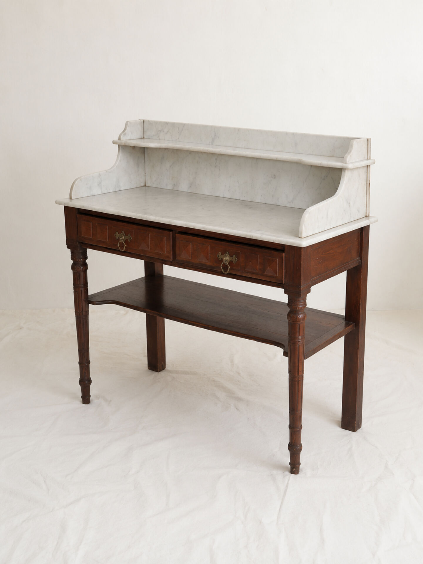 Antique Louis XVI style dressing table in wood and veined white marble.