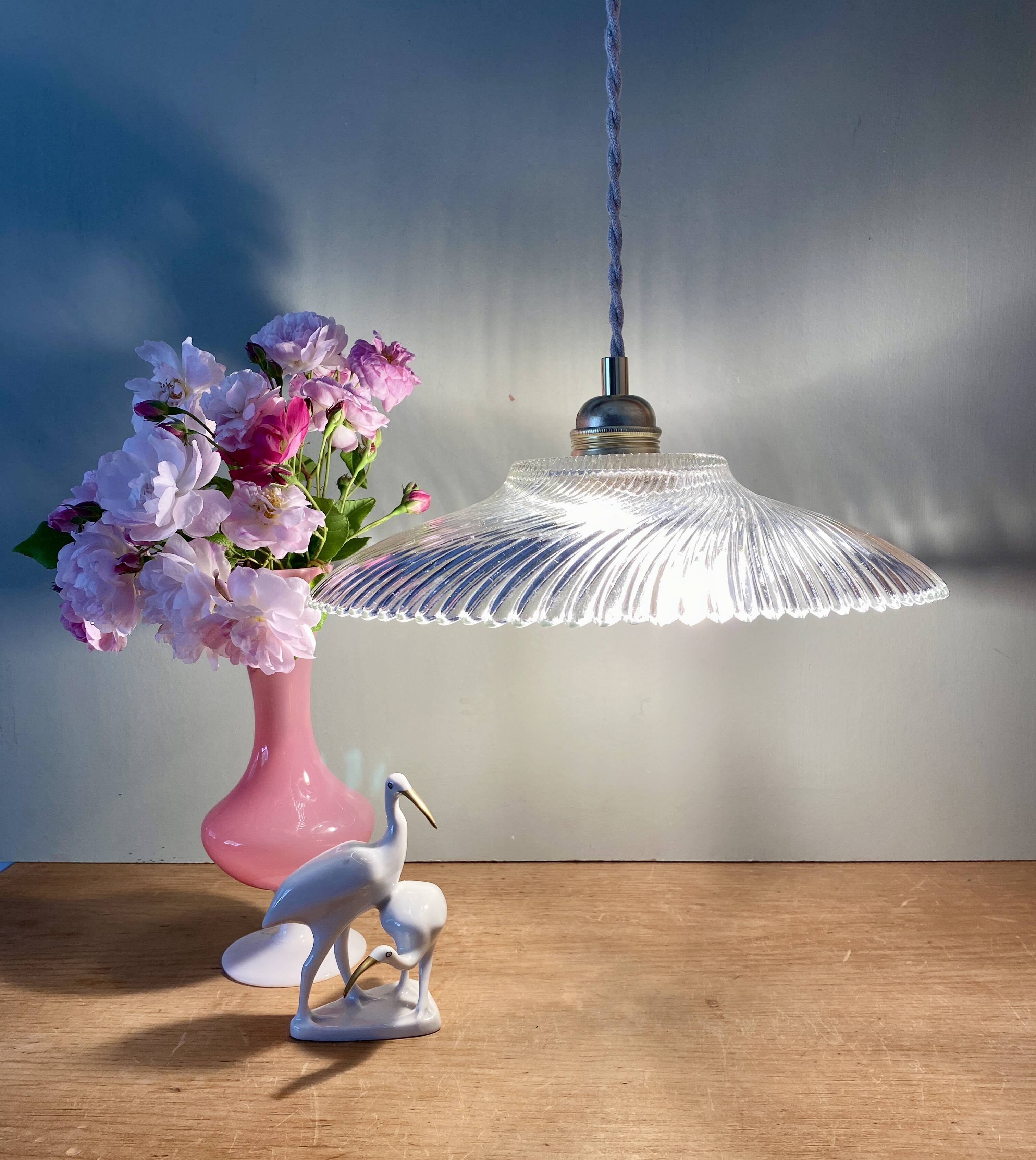 Vintage molded glass lampshade pendant light - tableware collection -