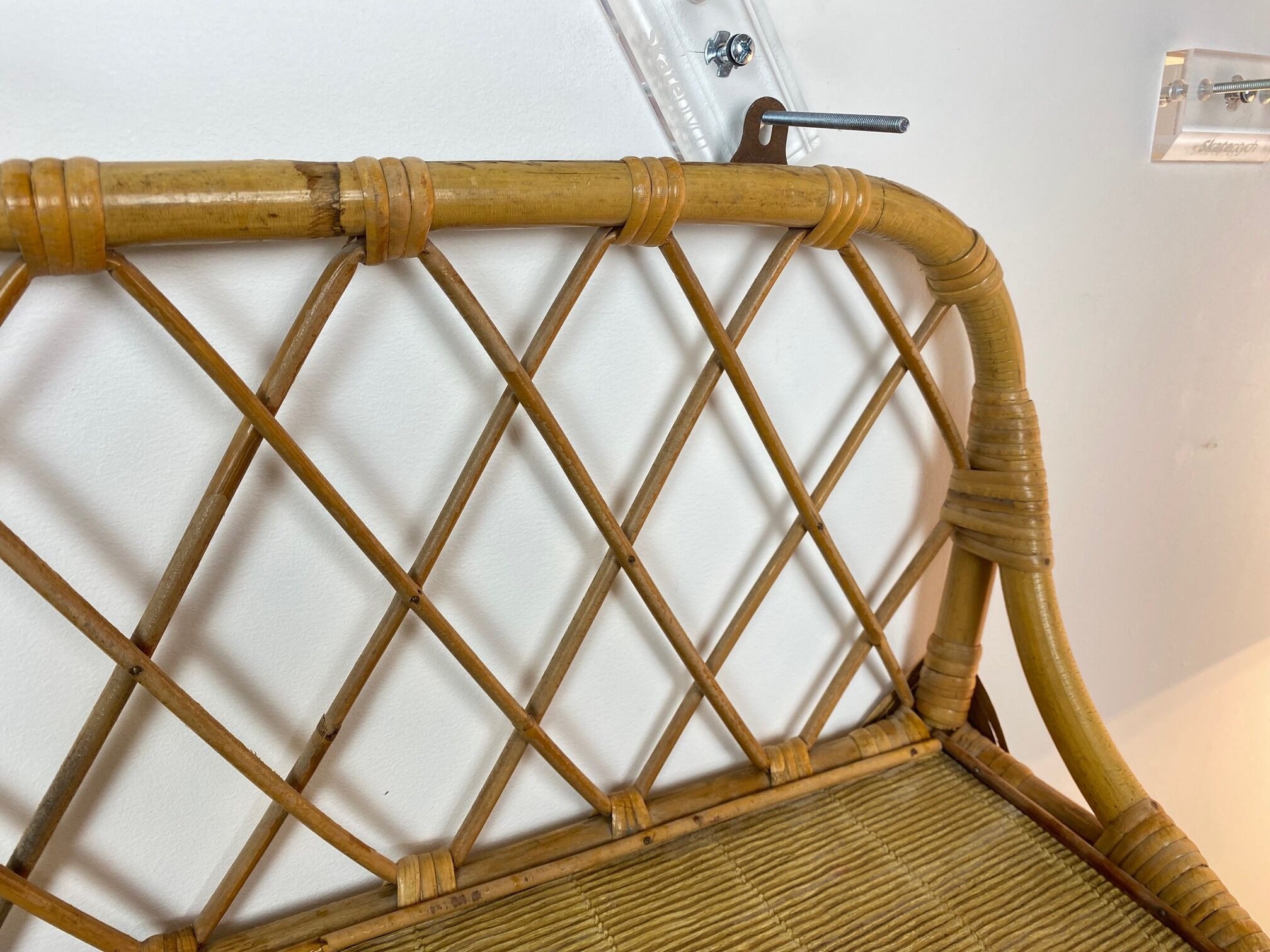 Pair of vintage rattan wall shelves 70s