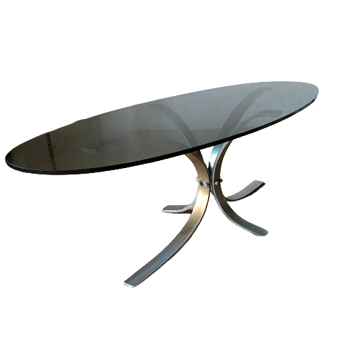 Design coffee table in metal and smoked glass 70s