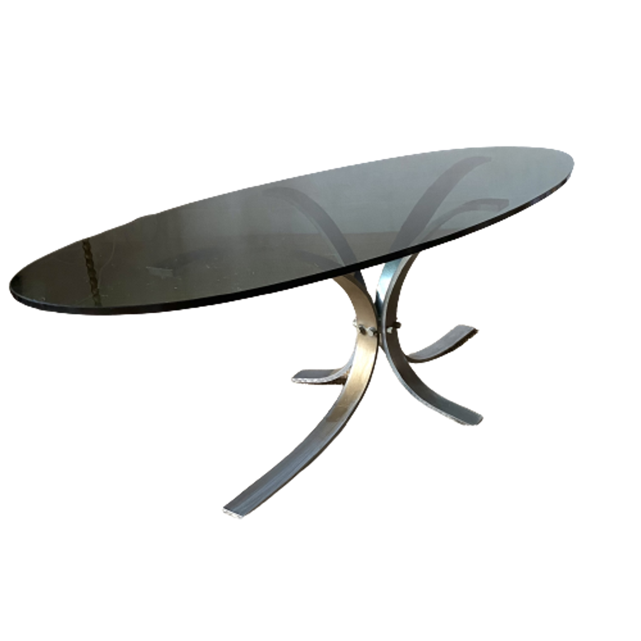 70s design coffee table in metal and smoked glass