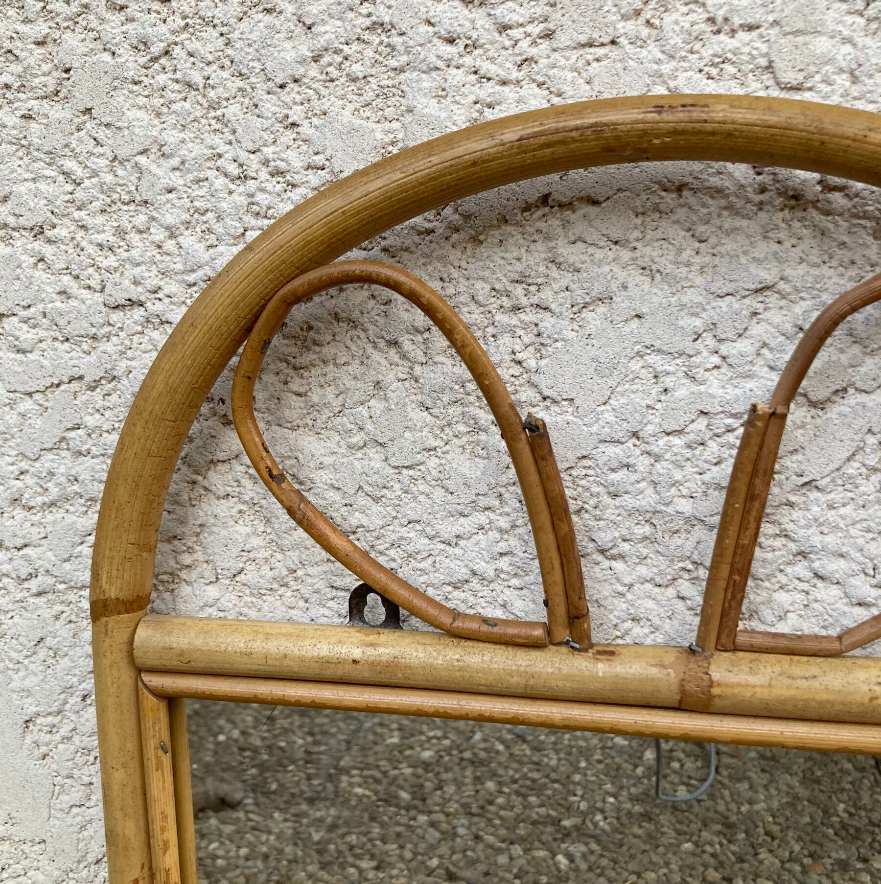 Vintage rattan wall shelf with mirror