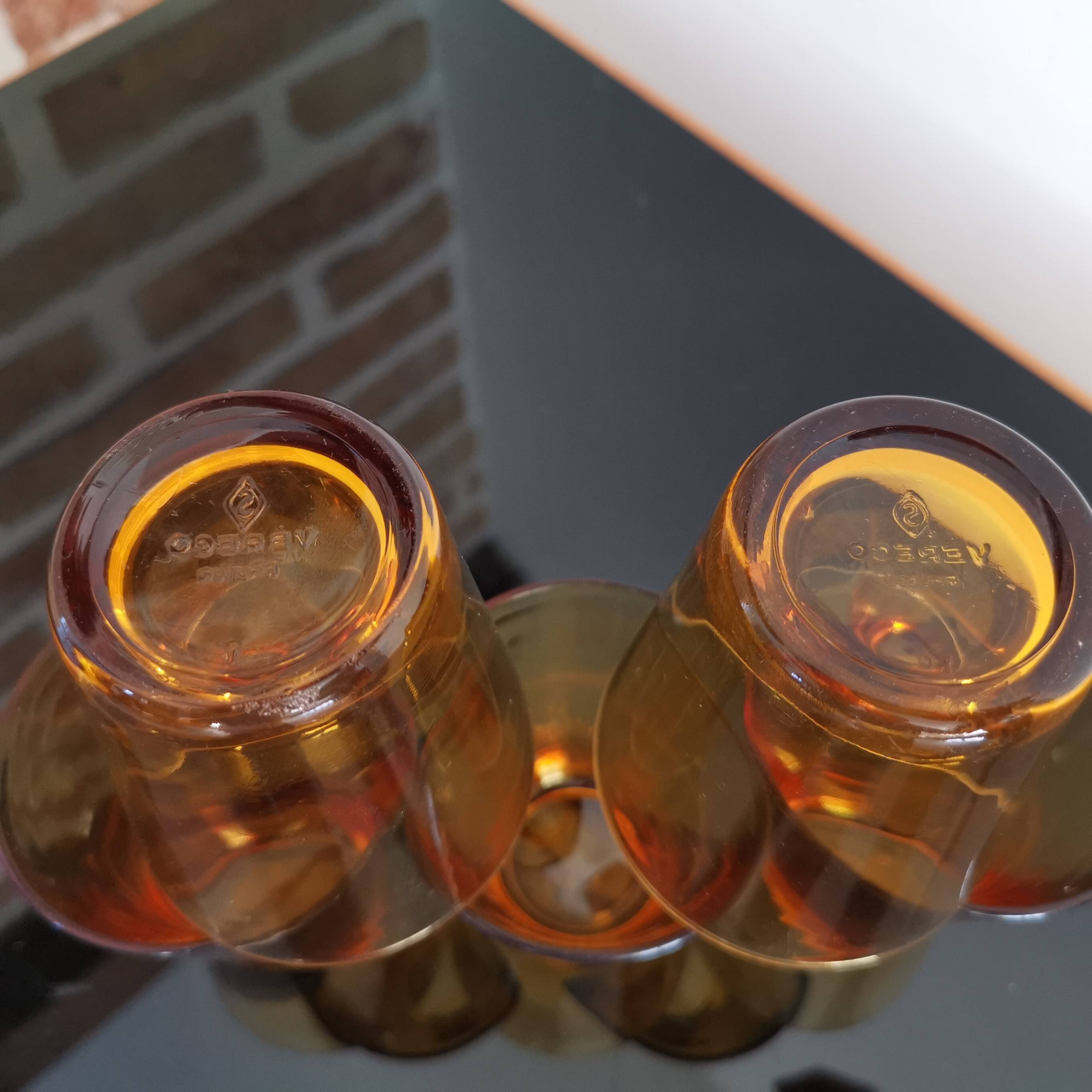 Set of 5 amber brown glasses Vereco 1970s