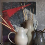 Ceramic potter's pitcher with matte enamel, 50s
