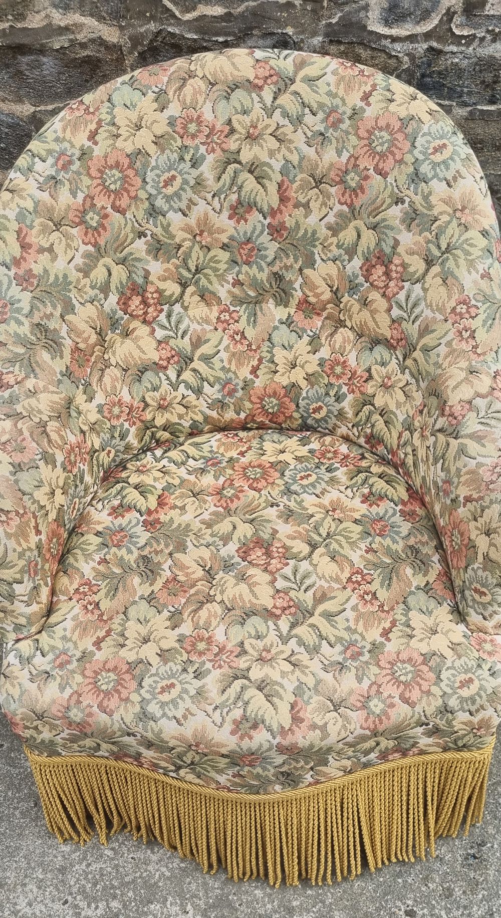 Toad armchair floral tapestry vintage 50s