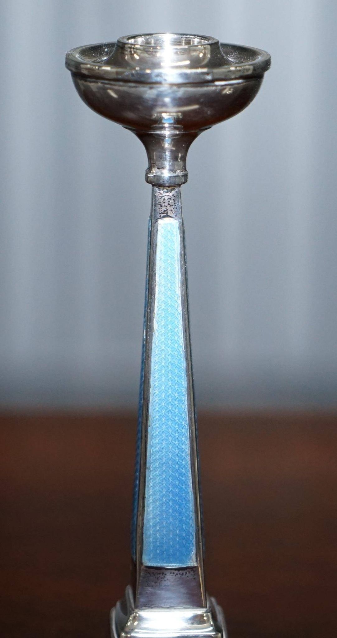 Pair of sterling silver and enamel candlesticks 1927 by Charles Green & Co.