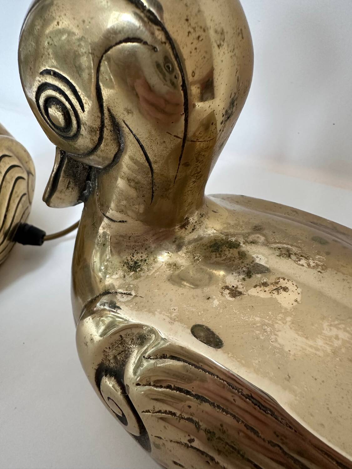 Pair of brass duck lamps, 1980