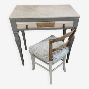 Dressing table with white marble top + chair