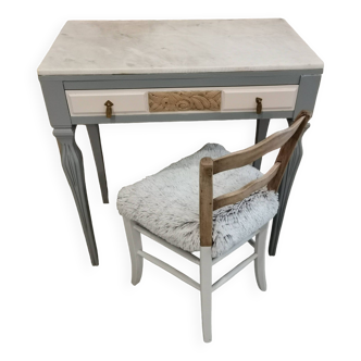 Dressing table with white marble top + chair