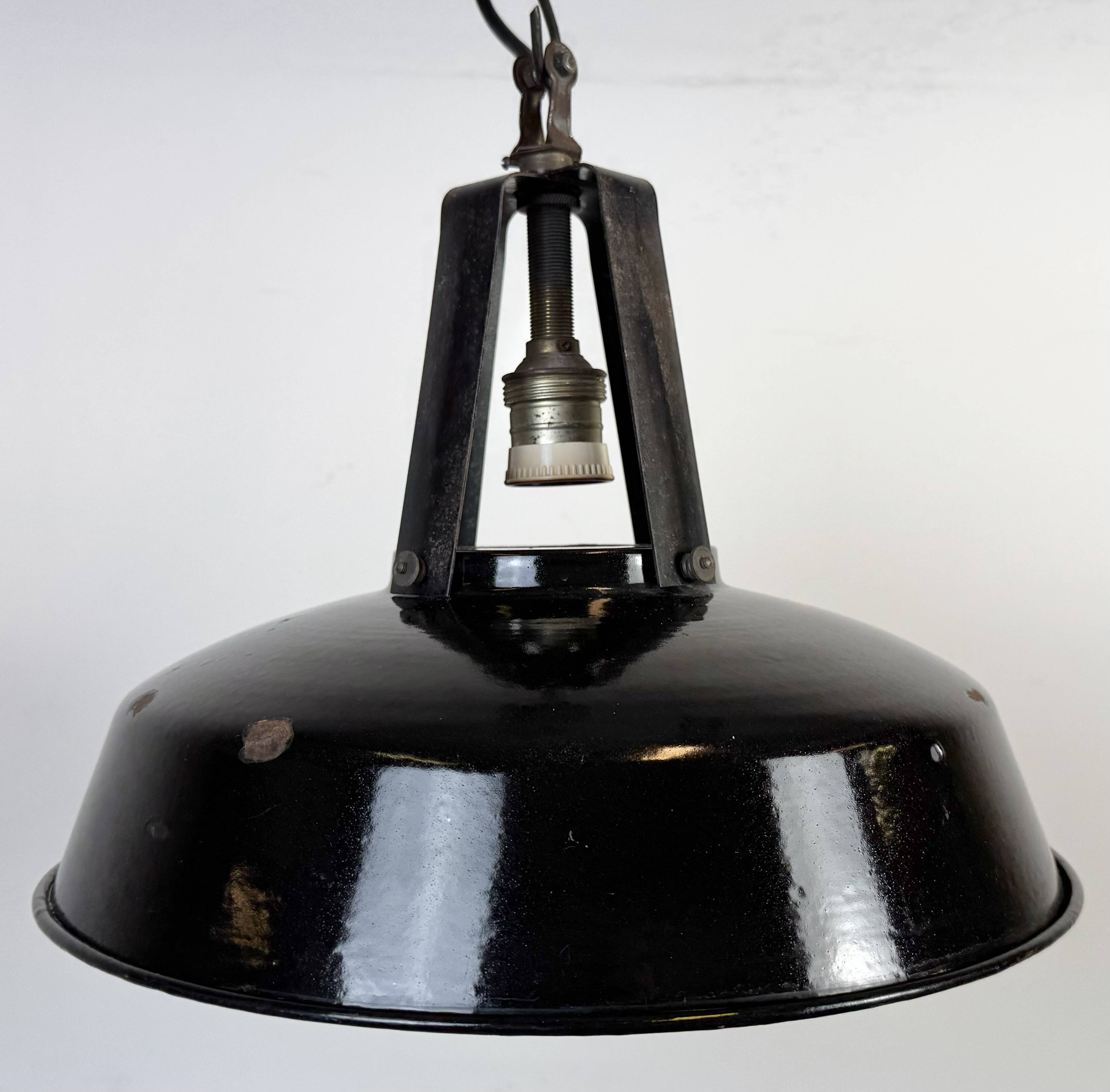 Industrial french black enamel pendant lamp from mazda, 1960s