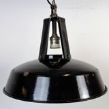 Industrial french black enamel pendant lamp from mazda, 1960s