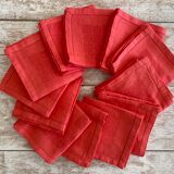 Set of 12 damask towels dyed in coral red - cotton - 50x50 cm