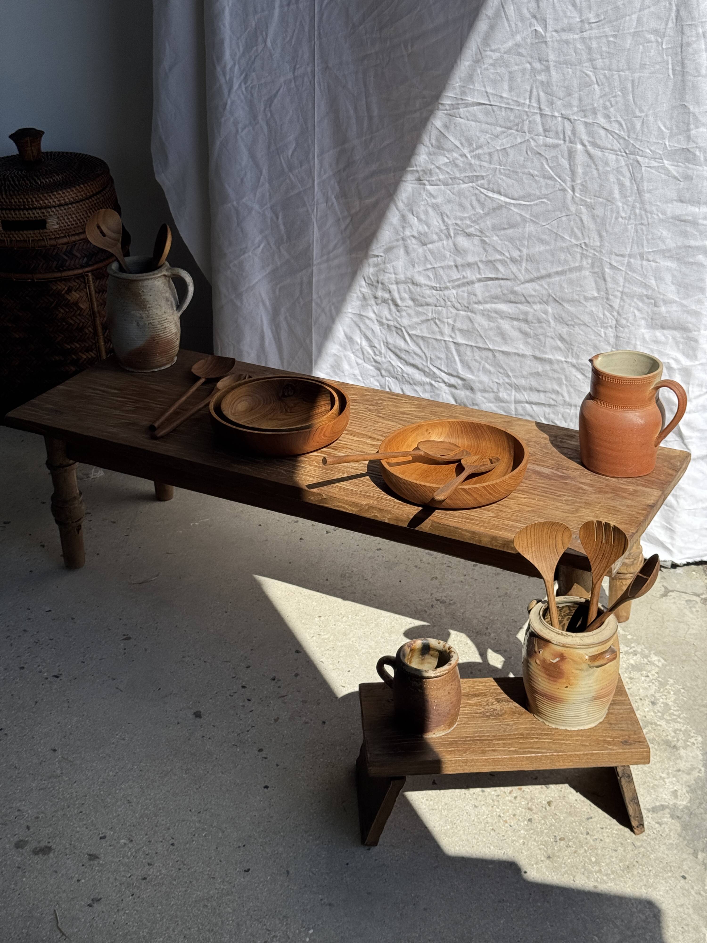 Salad server or large teak spoon, oval shape, split, L30 D9
