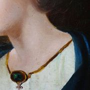 Old portrait of a young woman in profile, oil on canvas A. Piard 19th century