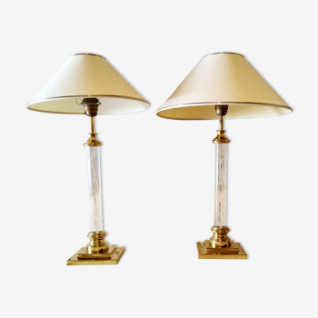 Pair of Plexiglas and brass lamp, Maison Le Dauphin, 1970