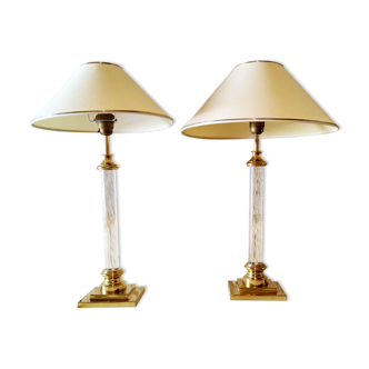 Pair of Plexiglas and brass lamp, Maison Le Dauphin, 1970