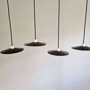Set of 4 industrial pendant lights in black and white enamelled sheet metal