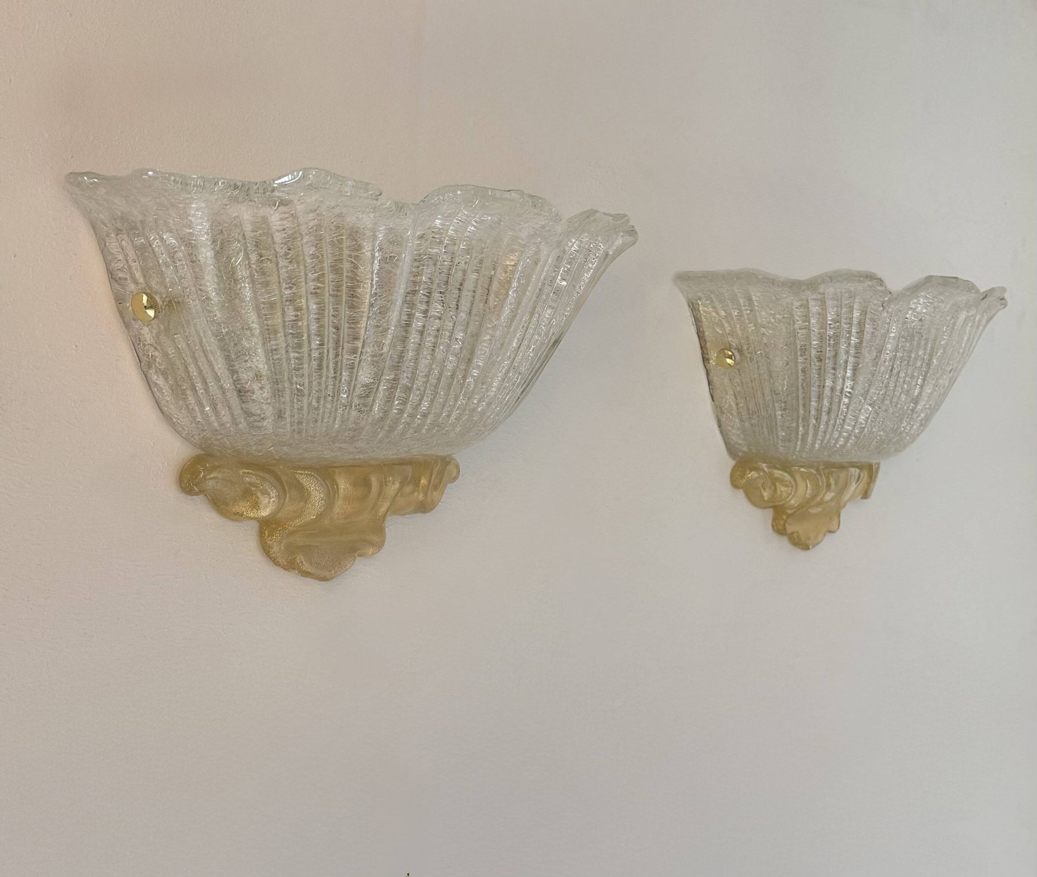 Pair of vintage pressed molded wall sconces, Murano glass, Italy, 1980