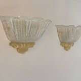 Paire d'appliques vintage moulé pressé, verre de Murano, Italie, 1980