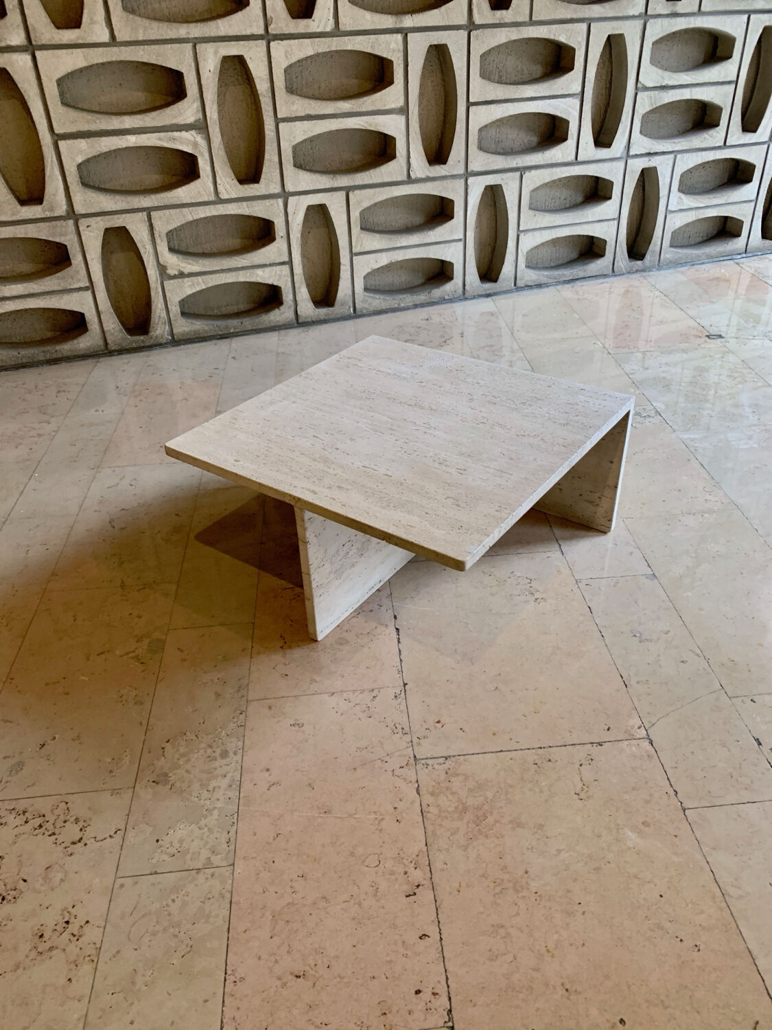 Square travertine coffee table by Giusti and Di Rosa for UP&UP