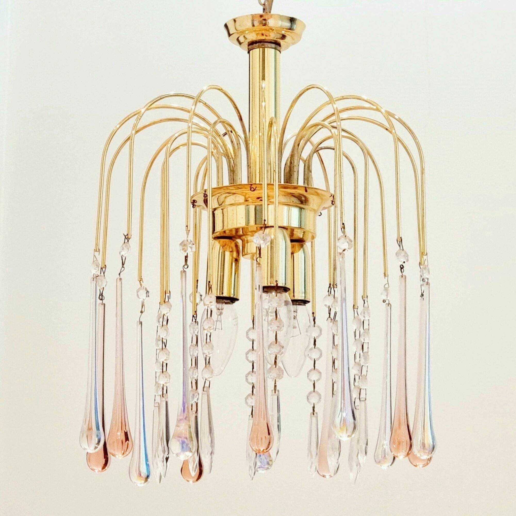 Murano Glass Teardrop Waterfall Chandelier, Italy, 1970s
