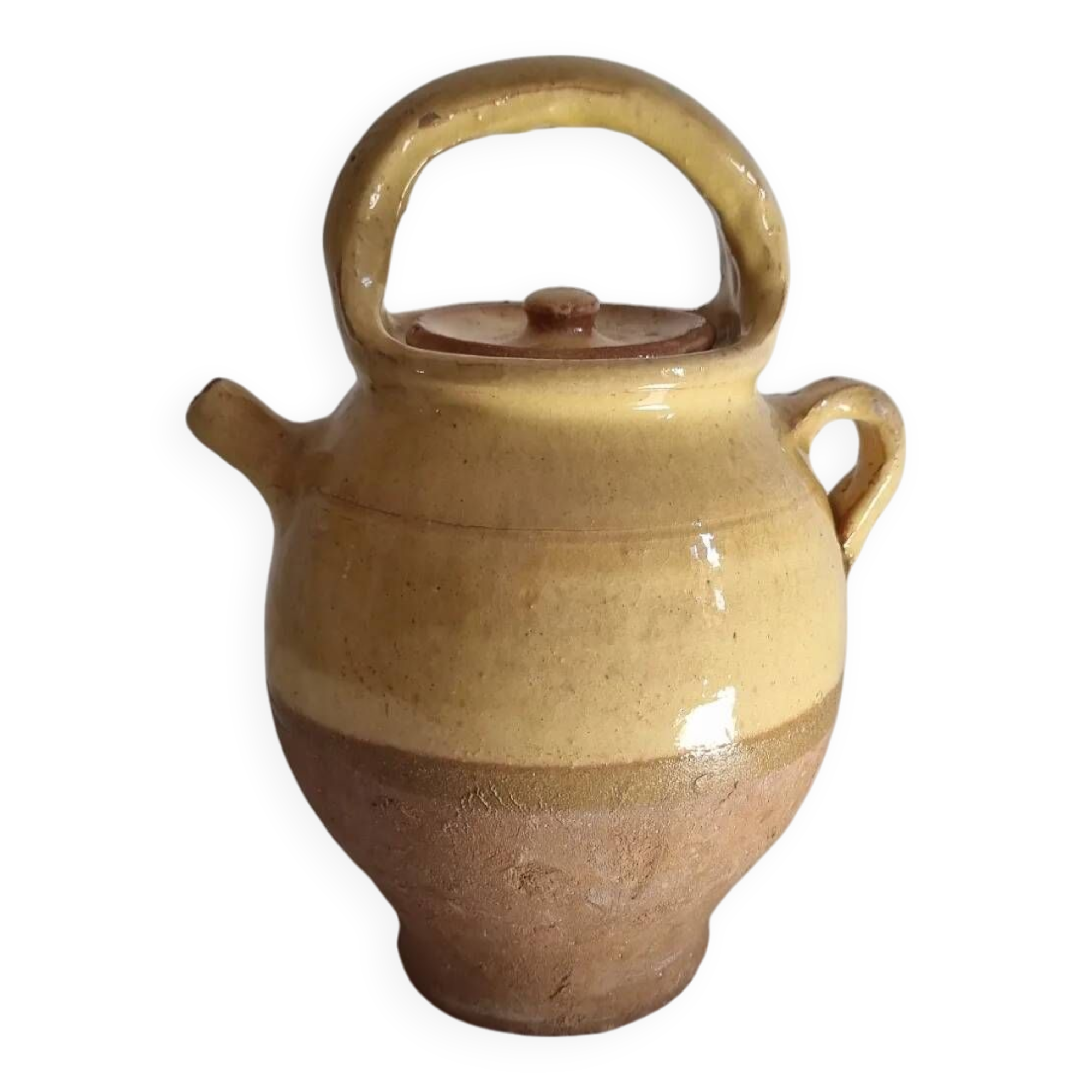 Glazed terracotta jug with lid