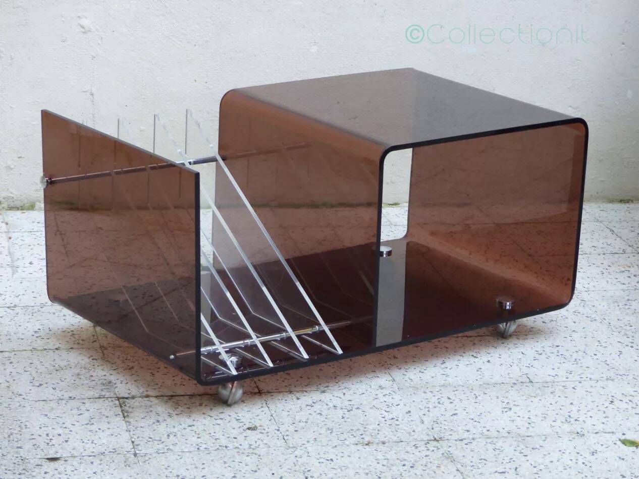 Plexiglass table for magazines and vintage vinyl storage by Michel Dumas for Roc.