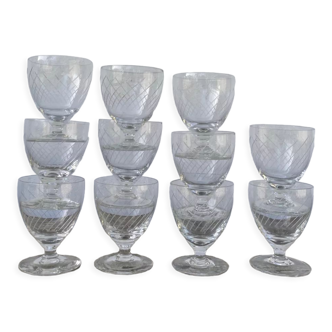 Set of 11 crystal wine glasses engraved